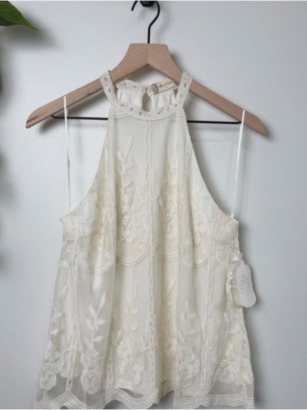 Cream Lace Halter Tank Top